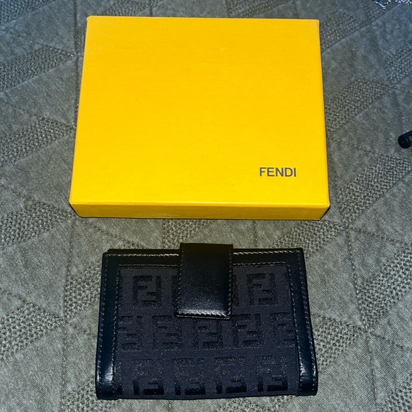 Fendi Handbags - Fendi Black Canvas and Leather Signature Card Case Wallet